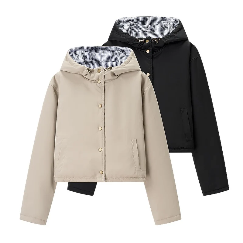 Damen gestepptes Übergangsjacke mit praktischer Kapuze Drune