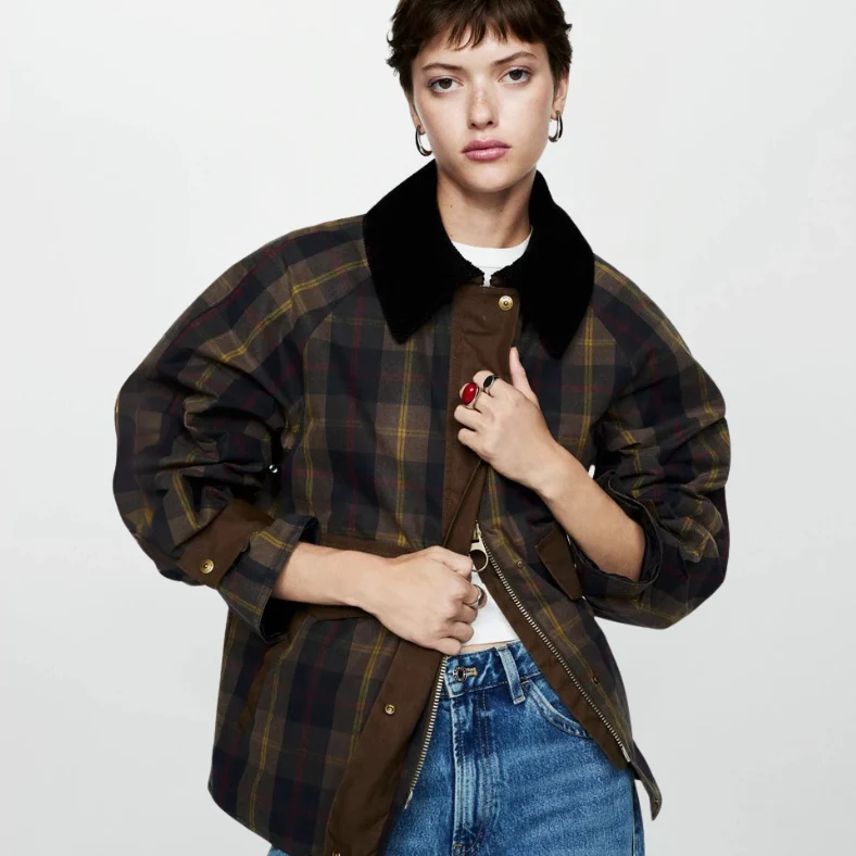 Drune | Trendy Damen Karomuster Zip-Up Jacke