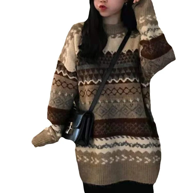 Damen Großer Oversized Pullover mit grafischem Muster Drune