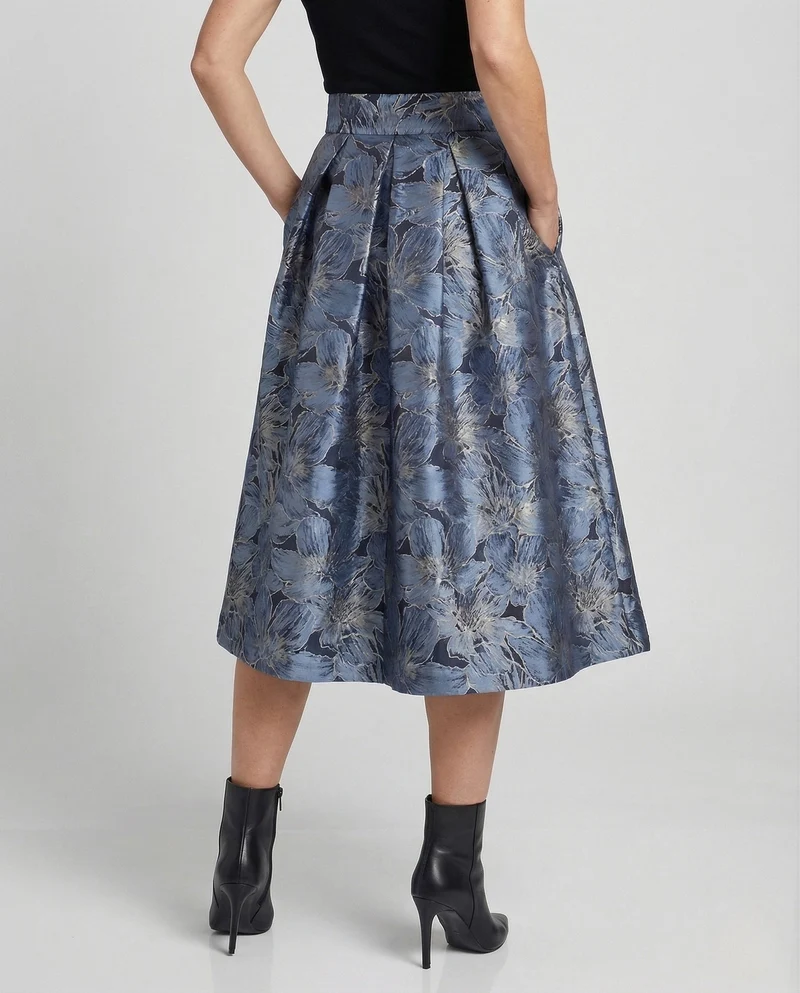Damen Jacquard-Midirock mit Blumenmotiv