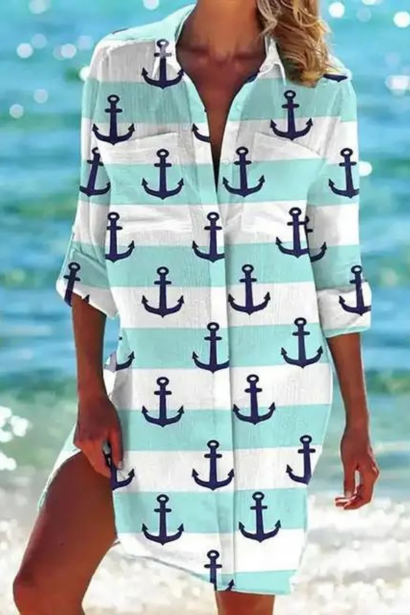 Drune - Lange Strandbluse mit Meeresmotiv