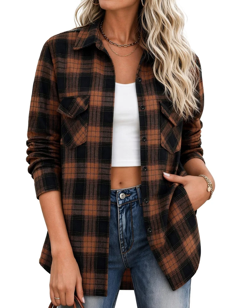 Damen Karierte Hemdbluse mit lässigem Schnitt Drune