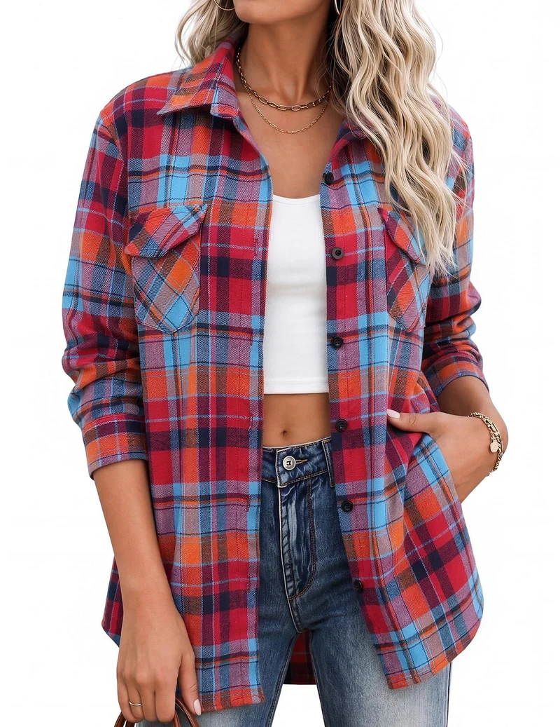 Damen Karierte Hemdbluse mit lässigem Schnitt Drune