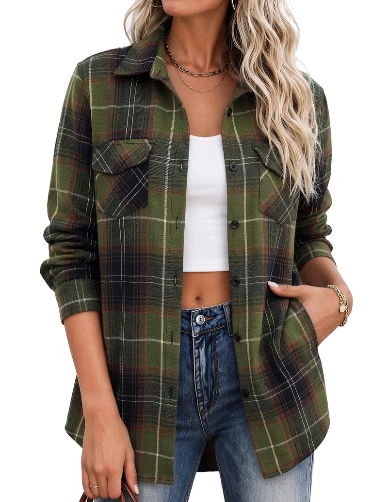 Damen Karierte Hemdbluse mit lässigem Schnitt Drune