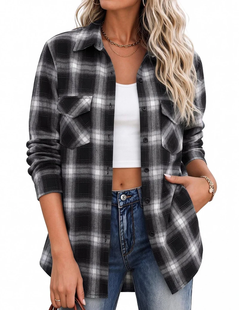 Damen Karierte Hemdbluse mit lässigem Schnitt Drune