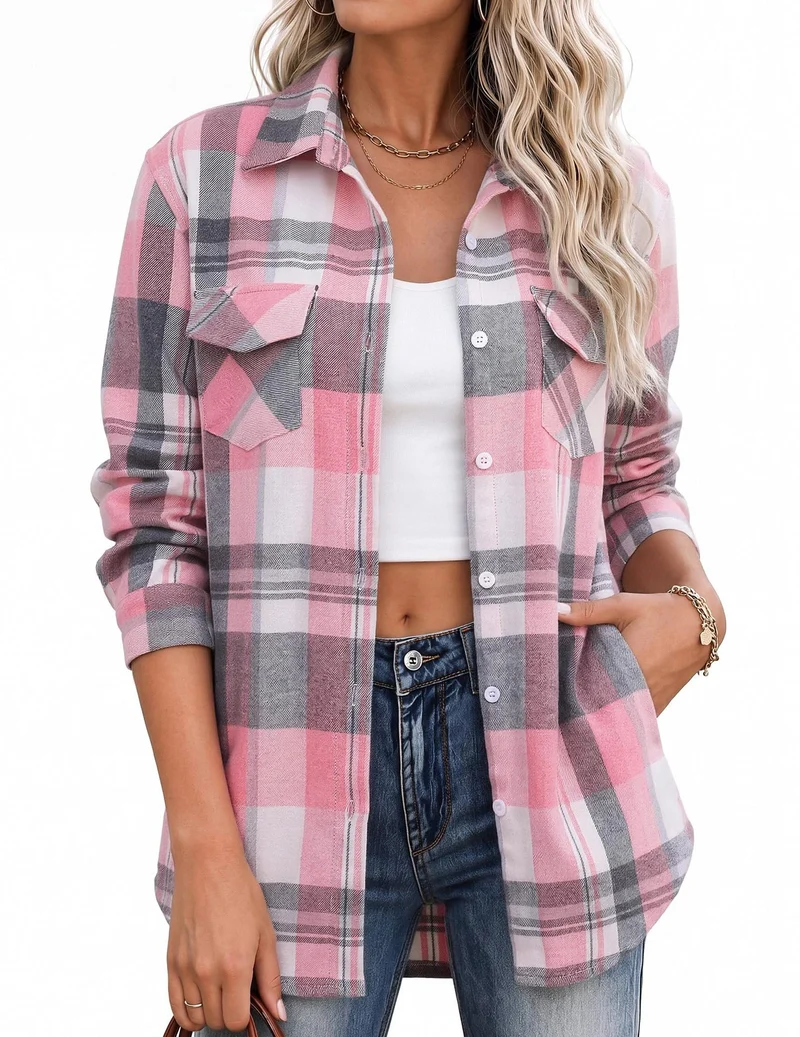 Damen Karierte Hemdbluse mit lässigem Schnitt Drune