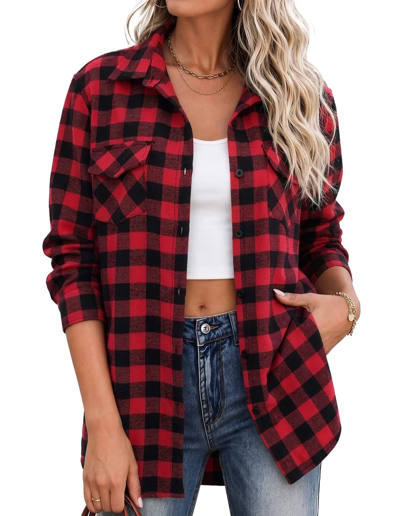 Damen Karierte Hemdbluse mit lässigem Schnitt Drune