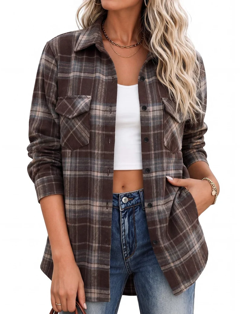 Damen Karierte Hemdbluse mit lässigem Schnitt Drune