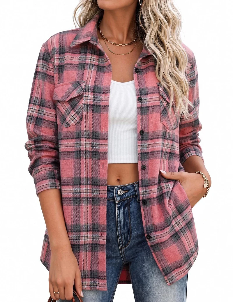Damen Karierte Hemdbluse mit lässigem Schnitt Drune