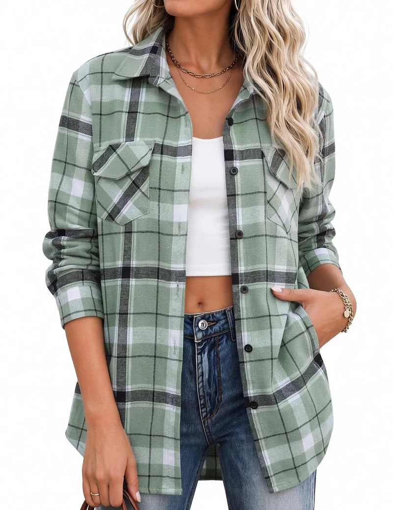 Damen Karierte Hemdbluse mit lässigem Schnitt Drune
