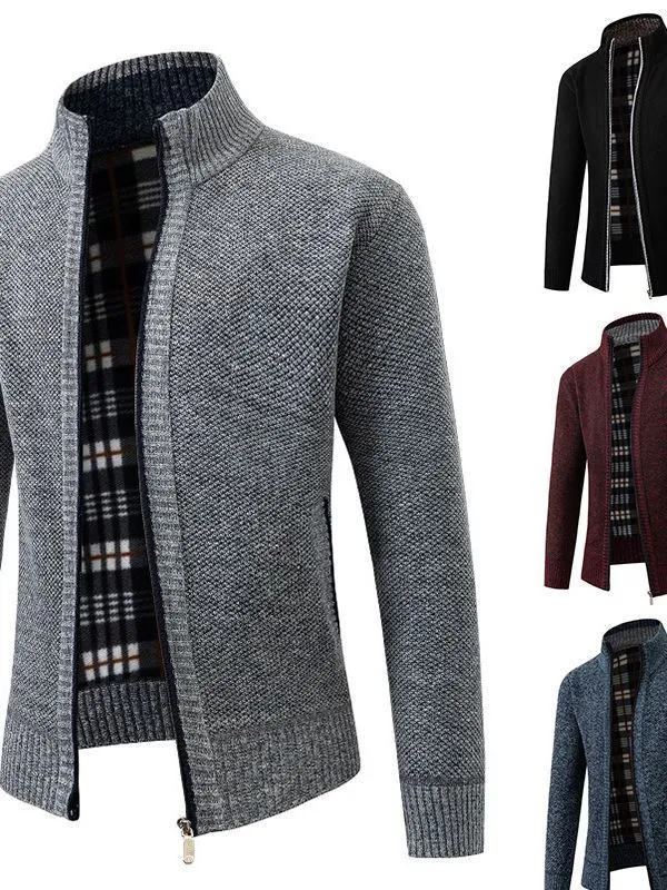 Herren modische Strickjacke mit innovativer Struktur und warmem Futter Drune