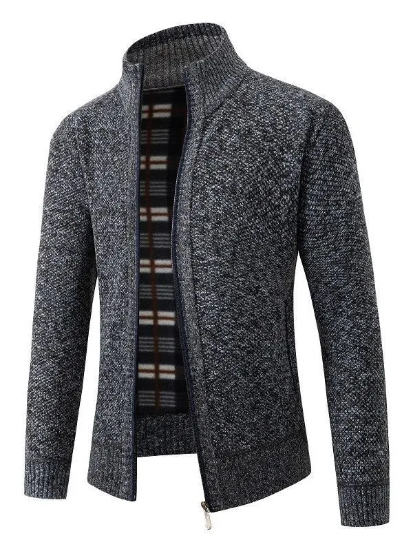 Herren modische Strickjacke mit innovativer Struktur und warmem Futter Drune