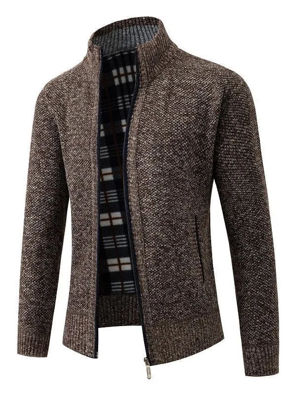 Herren modische Strickjacke mit innovativer Struktur und warmem Futter Drune