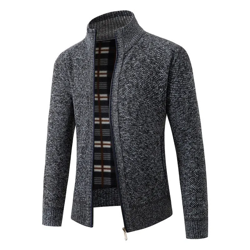 Herren modische Strickjacke mit innovativer Struktur und warmem Futter Drune