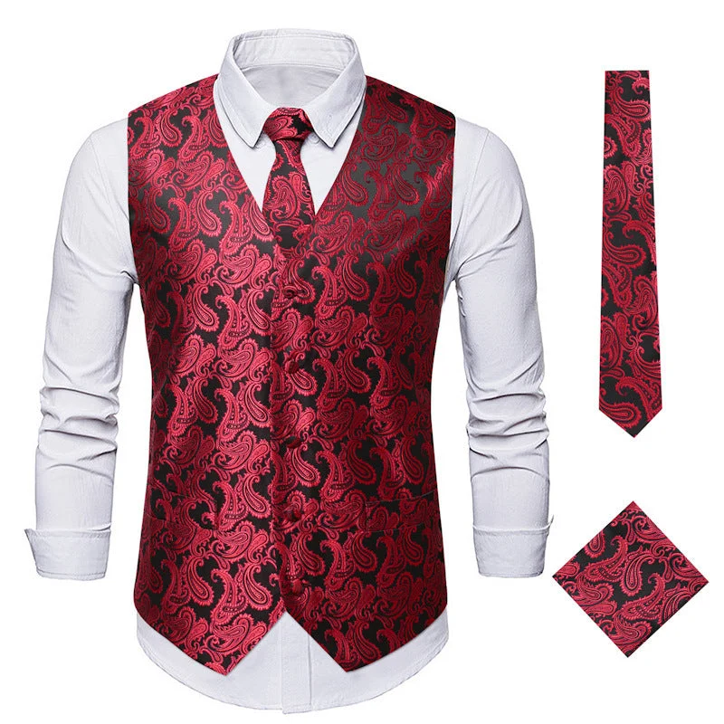 Herren elegante Anzugweste mit eleganten Paisley-Muster und passendem Zubehör Drune