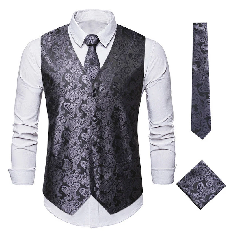 Herren elegante Anzugweste mit eleganten Paisley-Muster und passendem Zubehör Drune