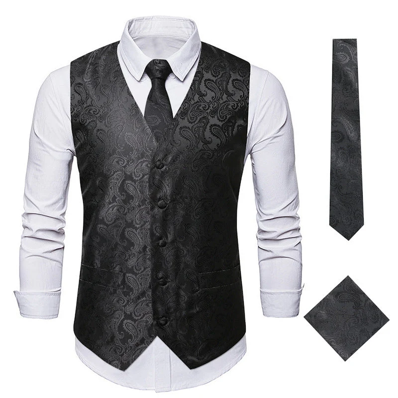 Herren elegante Anzugweste mit eleganten Paisley-Muster und passendem Zubehör Drune