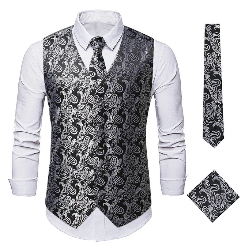 Herren elegante Anzugweste mit eleganten Paisley-Muster und passendem Zubehör Drune