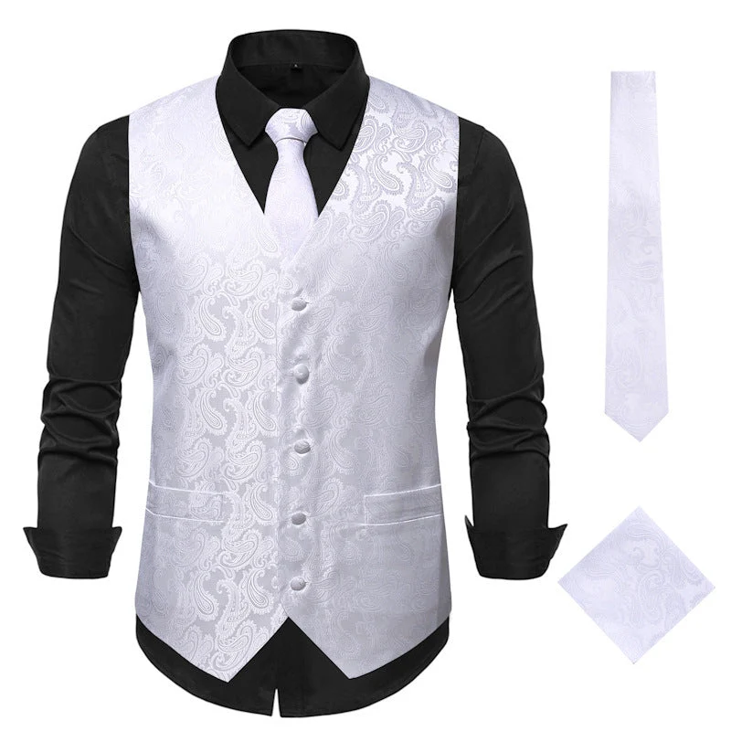 Herren elegante Anzugweste mit eleganten Paisley-Muster und passendem Zubehör Drune