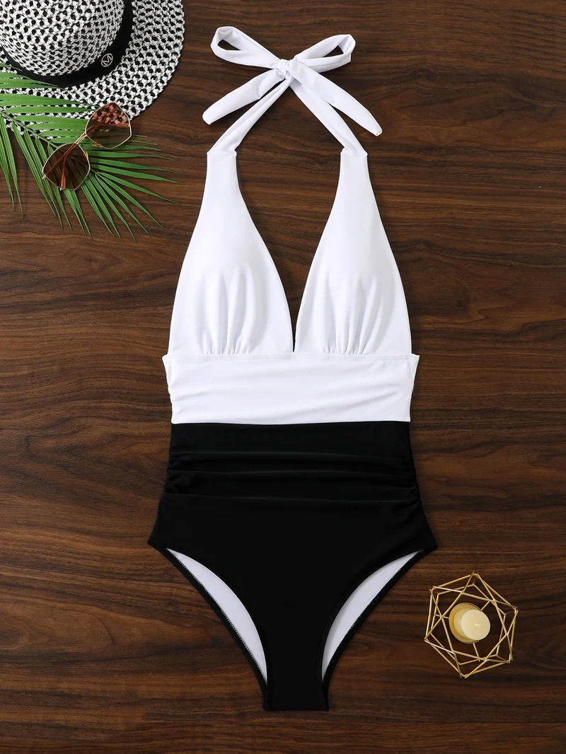 Damen Hoch geschnittener Badeanzug mit verstellbarem Halter Drune