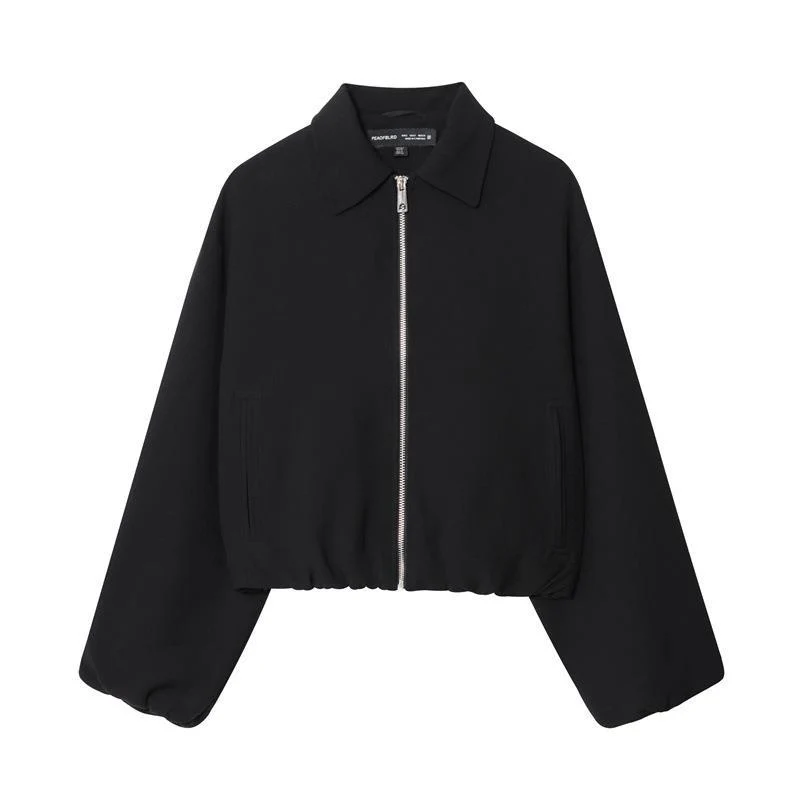 Damen Lässige Oversize-Jacke mit hohem Kragen und Reißverschluss Drune