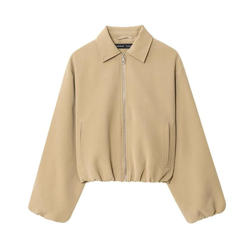 Damen Lässige Oversize-Jacke mit hohem Kragen und Reißverschluss Drune