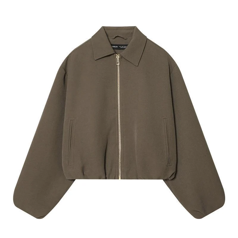 Damen Lässige Oversize-Jacke mit hohem Kragen und Reißverschluss Drune