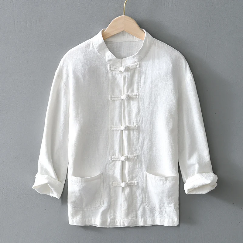 Herren nan leichte Leinenjacke im traditionellen chinesischen Stil mit Stehkragen und Knotenverschlüssen Drune