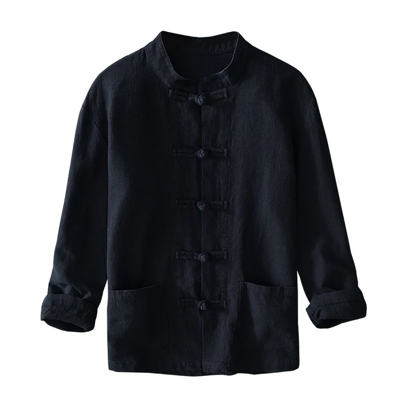 Herren nan leichte Leinenjacke im traditionellen chinesischen Stil mit Stehkragen und Knotenverschlüssen Drune