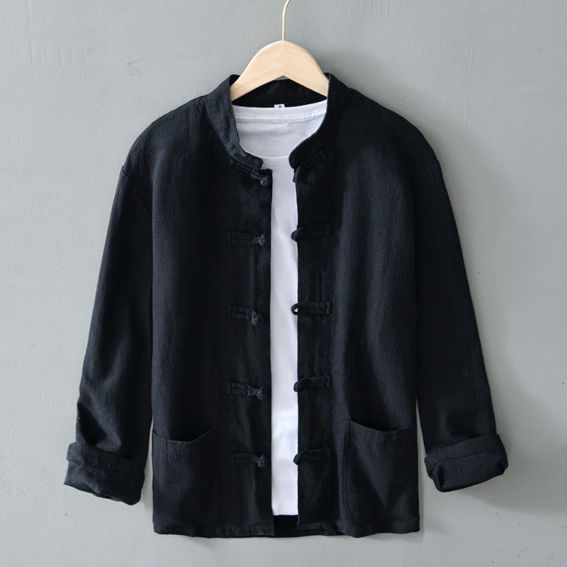 Herren nan leichte Leinenjacke im traditionellen chinesischen Stil mit Stehkragen und Knotenverschlüssen Drune