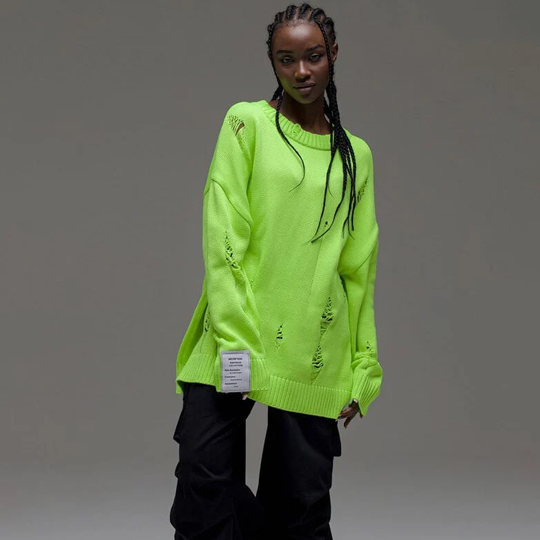 Damen lässiger Pullover mit modischen Rissdetails und Schmuck-Applikationen Drune