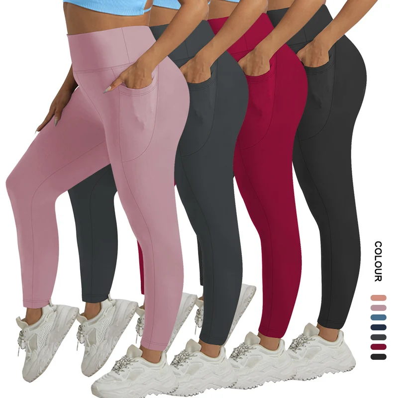 Damen hochtaillierte Sportleggings mit Seitentasche und formendem Stretchmaterial Drune