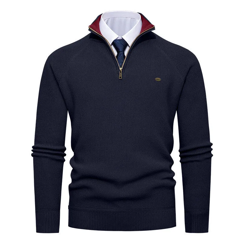 Herren eleganter Strickpullover mit Stehkragen und Reißverschluss Drune