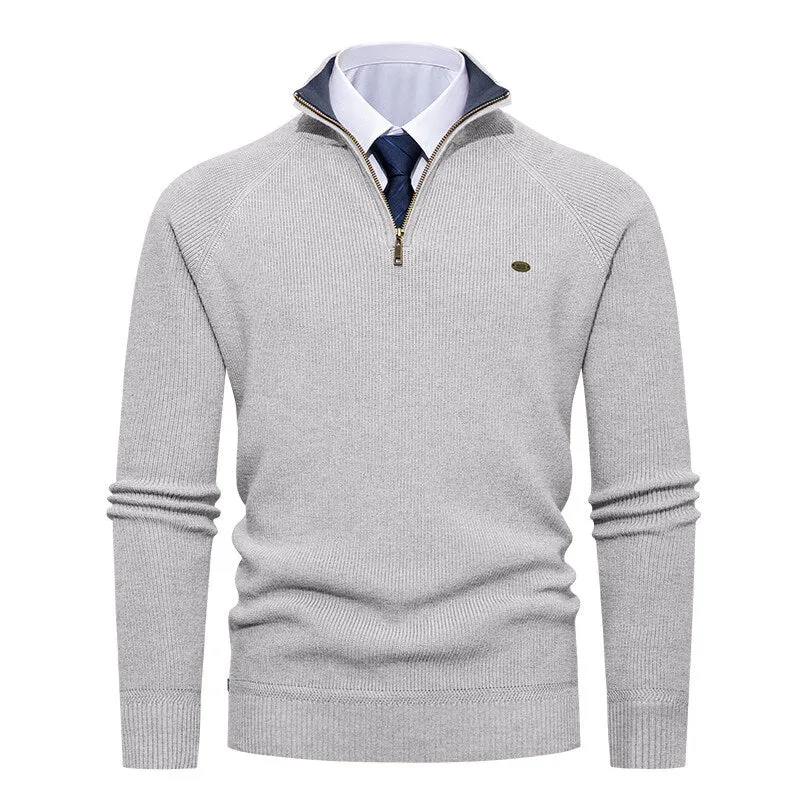 Herren eleganter Strickpullover mit Stehkragen und Reißverschluss Drune