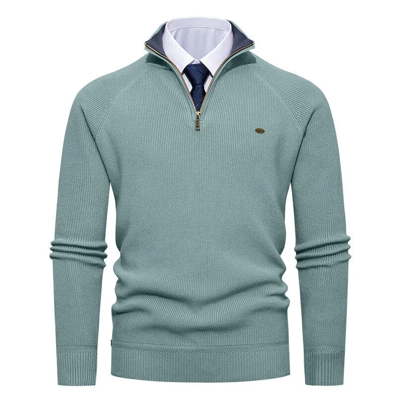 Herren eleganter Strickpullover mit Stehkragen und Reißverschluss Drune