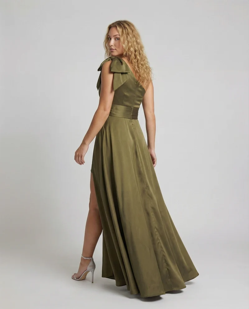 Damen Ein-Schulter Abendkleid Drapierung Beinschlitz