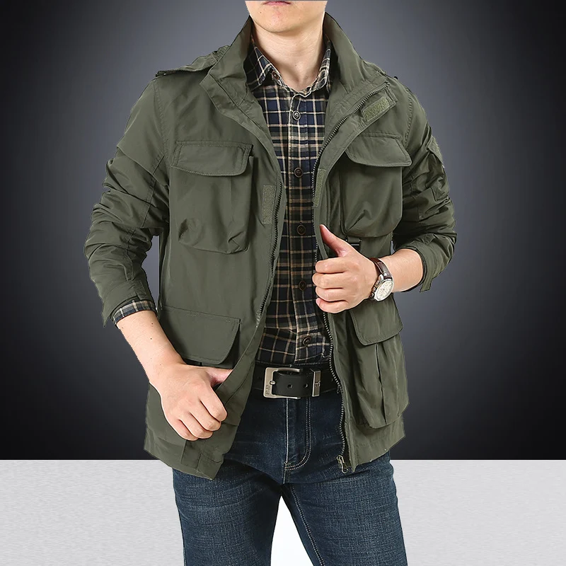 Herren multifunktionale Utility-Fieldjacke mit zahlreichen Klapp- und Reißverschlusstaschen sowie D-Ring Drune