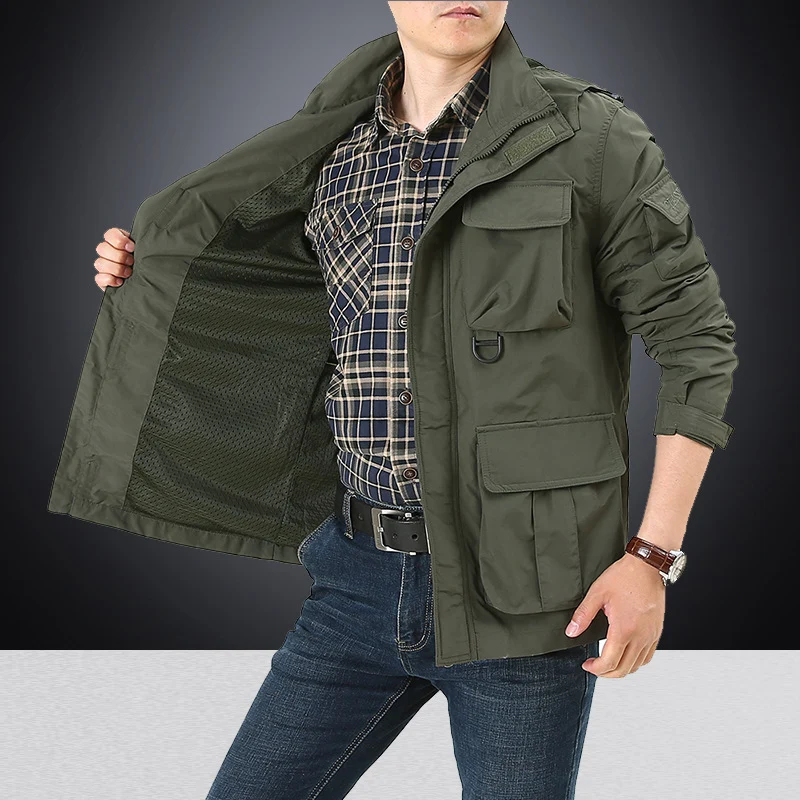 Herren multifunktionale Utility-Fieldjacke mit zahlreichen Klapp- und Reißverschlusstaschen sowie D-Ring Drune