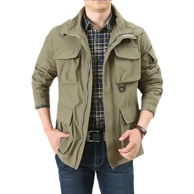 Herren multifunktionale Utility-Fieldjacke mit zahlreichen Klapp- und Reißverschlusstaschen sowie D-Ring Drune