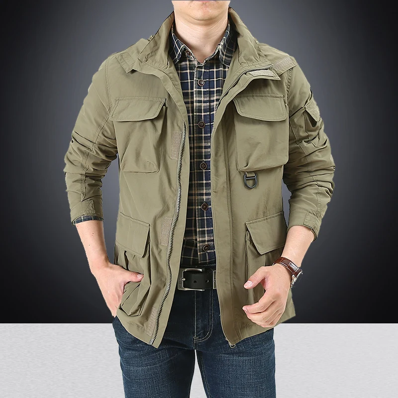 Herren multifunktionale Utility-Fieldjacke mit zahlreichen Klapp- und Reißverschlusstaschen sowie D-Ring Drune