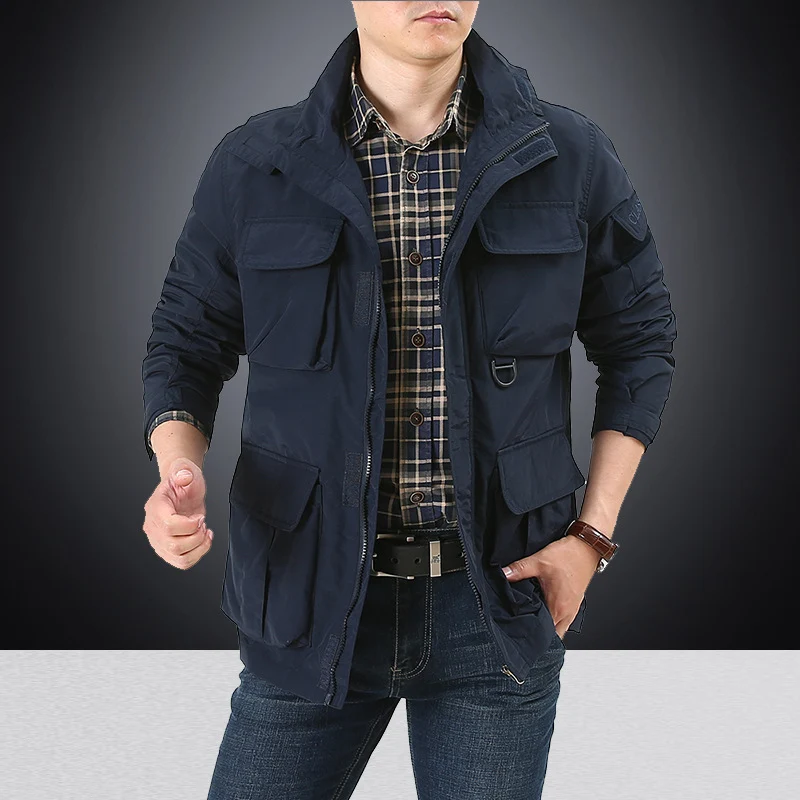 Herren multifunktionale Utility-Fieldjacke mit zahlreichen Klapp- und Reißverschlusstaschen sowie D-Ring Drune