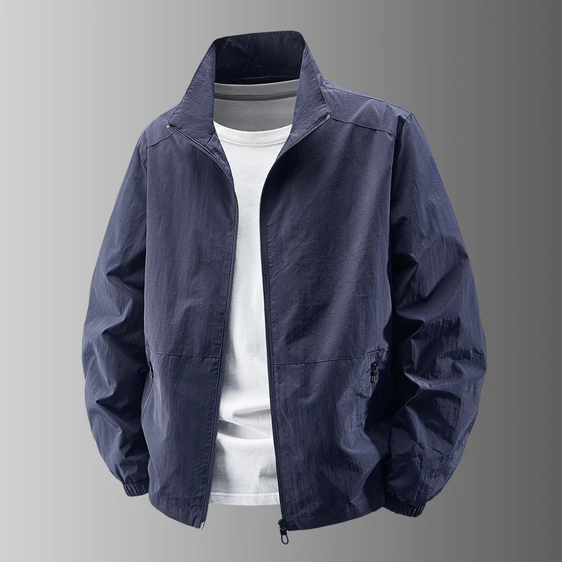 Herren nan atmungsaktive leichte Windjacke mit Stehkragen, elastischen Bündchen und verdeckten Reißverschlusstaschen Drune