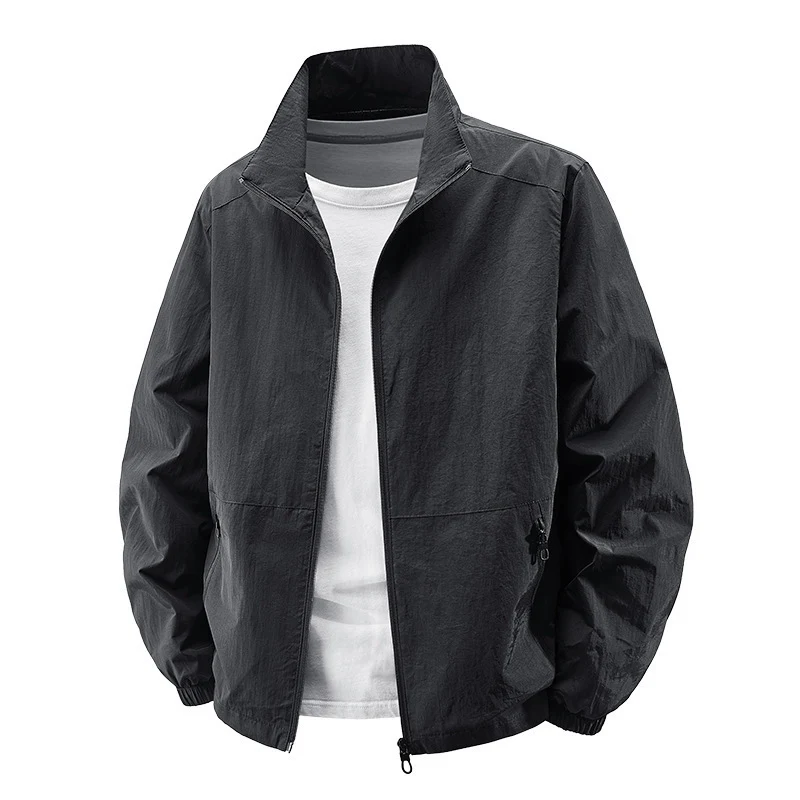 Herren nan atmungsaktive leichte Windjacke mit Stehkragen, elastischen Bündchen und verdeckten Reißverschlusstaschen Drune