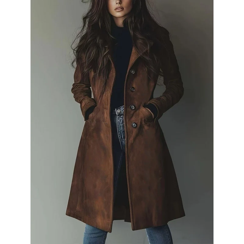 Damen Longline Wollmix-Mantel mit tailliertem Schnitt, Reverskragen und Pattentaschen Drune
