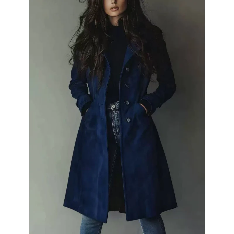 Damen Longline Wollmix-Mantel mit tailliertem Schnitt, Reverskragen und Pattentaschen Drune