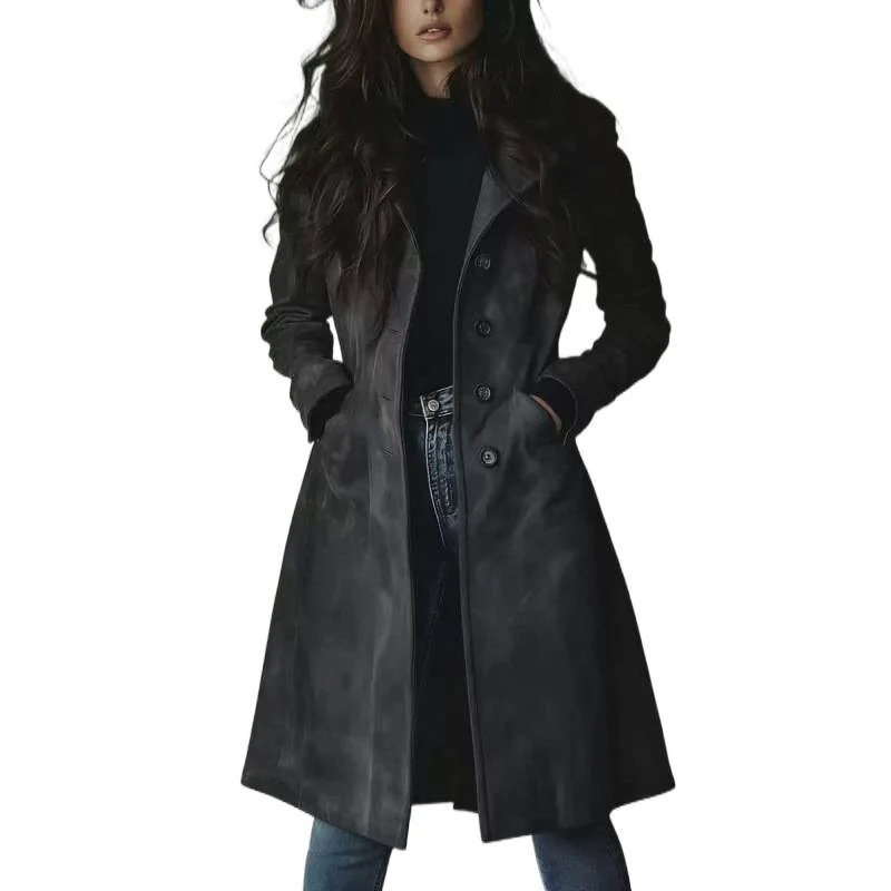 Damen Longline Wollmix-Mantel mit tailliertem Schnitt, Reverskragen und Pattentaschen Drune