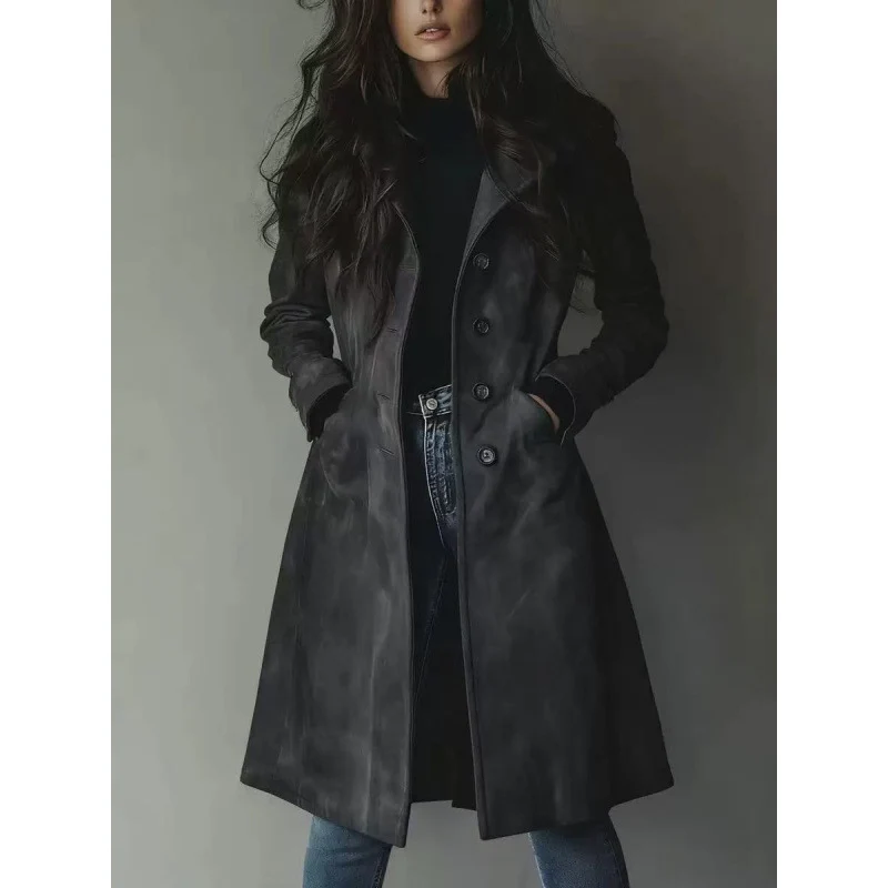 Damen Longline Wollmix-Mantel mit tailliertem Schnitt, Reverskragen und Pattentaschen Drune