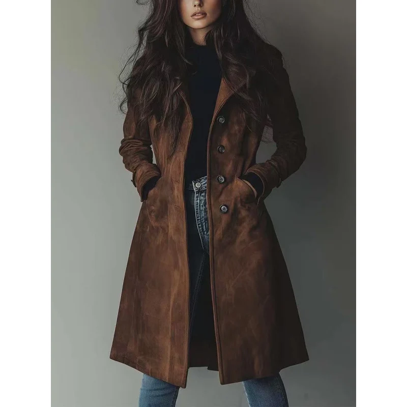 Damen Longline Wollmix-Mantel mit tailliertem Schnitt, Reverskragen und Pattentaschen Drune