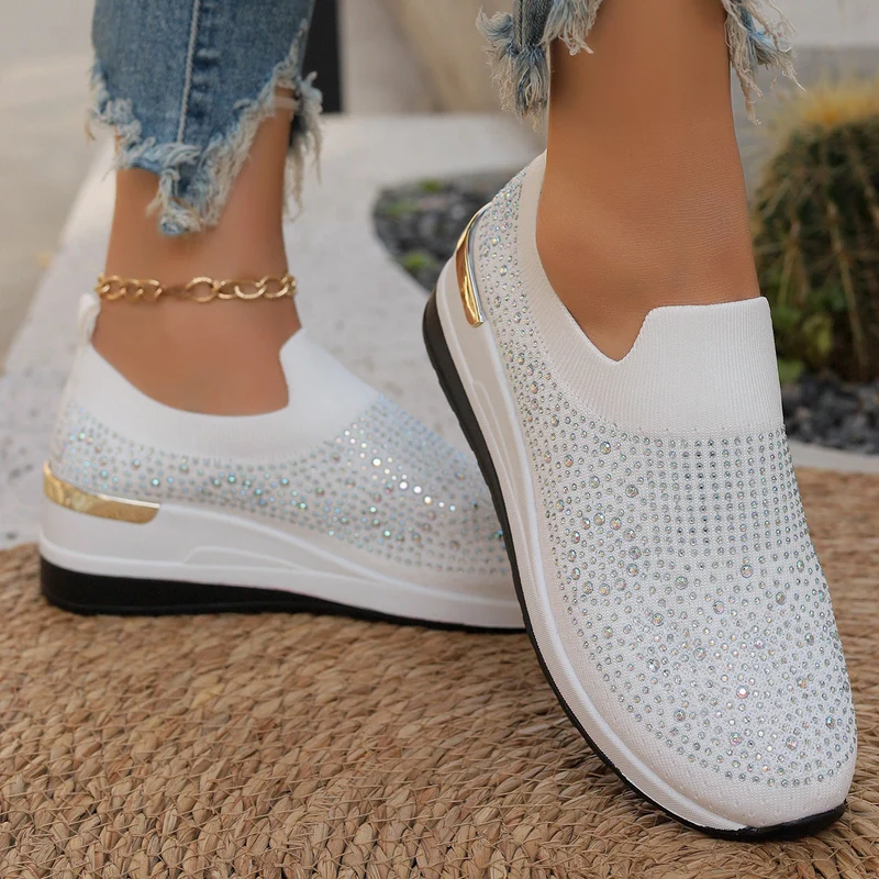 Damen Modische Sneaker mit Strass und Plateau Drune