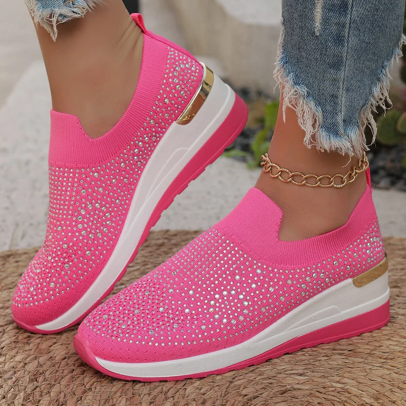 Damen Modische Sneaker mit Strass und Plateau Drune